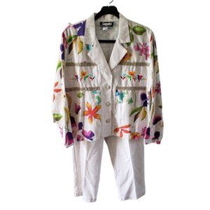 Gepetto Floral Embroidered Linen Blend 3 pc Pant Suit